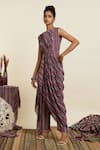 Buy_SVA by Sonam & Paras Modi_Multi Color Crepe Printed Boho Stripes Cowl Draped Crop Top And Pant Set  _Online_at_Aza_Fashions