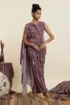 Shop_SVA by Sonam & Paras Modi_Multi Color Crepe Printed Boho Stripes Cowl Draped Crop Top And Pant Set  _Online_at_Aza_Fashions