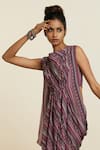 SVA by Sonam & Paras Modi_Multi Color Crepe Printed Boho Stripes Cowl Draped Crop Top And Pant Set  _at_Aza_Fashions