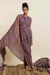 Buy_SVA by Sonam & Paras Modi_Multi Color Crepe Printed Boho Stripes Cowl Draped Crop Top And Pant Set  