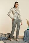 SVA by Sonam & Paras Modi_Ivory Silk Woven And Embellished Art Deco High Neck Jacket & Pant Set_Online_at_Aza_Fashions