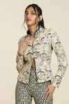 Buy_SVA by Sonam & Paras Modi_Ivory Silk Woven And Embellished Art Deco High Neck Jacket & Pant Set_Online_at_Aza_Fashions