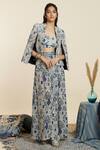 Buy_Sva By Sonam & Paras Modi_Blue Crepe Printed And Embellished Garden Jaal Jacket Open Pant Set_at_Aza_Fashions