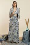Sva By Sonam & Paras Modi_Blue Crepe Printed And Embellished Garden Jaal Jacket Open Pant Set_Online_at_Aza_Fashions
