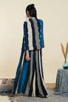 Shop_Sva By Sonam & Paras Modi_Blue Crepe Sequins, Cut Work Open Neck, Round Stripe Print Jacket And Pant Set _at_Aza_Fashions