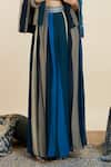 Sva By Sonam & Paras Modi_Blue Crepe Sequins, Cut Work Open Neck, Round Stripe Print Jacket And Pant Set _Online_at_Aza_Fashions