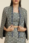 SVA by Sonam & Paras Modi_Blue Crepe Printed And Embellished Scallop Jacket Open Pant Set  _at_Aza_Fashions