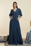 Buy_SVA by Sonam & Paras Modi_Blue Crepe Print Geometric V Dolman Sleeves Jumpsuit _at_Aza_Fashions