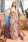 Buy_SVA by Sonam & Paras Modi_Purple Print Flora Bloom Ombre Embellished Cape Flared Pant Set _at_Aza_Fashions