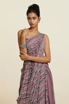 Buy_SVA by Sonam & Paras Modi_Multi Color Crepe Printed Stripe Asymmetic Boho Saree Gown  _Online_at_Aza_Fashions