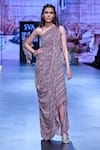 SVA by Sonam & Paras Modi_Multi Color Crepe Printed Stripe Asymmetic Boho Saree Gown  _at_Aza_Fashions