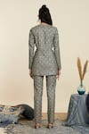 Shop_SVA by Sonam & Paras Modi_Blue Crepe Embroidery Thread Plunge V Neck Scallop Blazer And Pant Set_at_Aza_Fashions