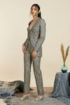 Buy_SVA by Sonam & Paras Modi_Blue Crepe Embroidery Thread Plunge V Neck Scallop Blazer And Pant Set_Online_at_Aza_Fashions