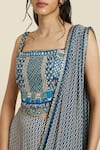 SVA by Sonam & Paras Modi_Blue Crepe Printed Geometric Square Pre-draped Saree With Crop Top  _at_Aza_Fashions