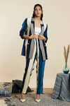 Buy_SVA by Sonam & Paras Modi_Blue Crepe Printed Stripe Notched Lapel Collar Blazer And Pant Set _at_Aza_Fashions
