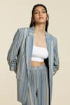 Buy_SVA by Sonam & Paras Modi_Multi Color Crepe Printed Boho Stripe Notched Lapel Collar Blazer And Pant Set_Online_at_Aza_Fashions