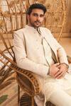Buy_Sva By Sonam & Paras Modi_Beige Silk, Cotton Sequins French Knot Embellished Sherwani With Pant _at_Aza_Fashions