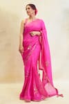 Buy_PUNIT BALANA_Pink Organza Silk Embroidery Patra Square Blossom Saree With Blouse  _at_Aza_Fashions