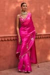 Shop_PUNIT BALANA_Pink Organza Silk Embroidery Patra Square Blossom Saree With Blouse  _at_Aza_Fashions