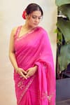 PUNIT BALANA_Pink Organza Silk Embroidery Patra Square Blossom Saree With Blouse  _Online_at_Aza_Fashions