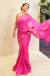 Buy_PUNIT BALANA_Pink Organza Silk Embroidery Patra Square Blossom Saree With Blouse  _Online_at_Aza_Fashions