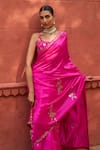 Buy_PUNIT BALANA_Pink Organza Silk Embroidery Patra Square Blossom Saree With Blouse  