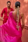 Shop_PUNIT BALANA_Pink Organza Silk Embroidery Patra Square Blossom Saree With Blouse  