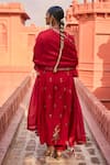 Shop_PUNIT BALANA_Red Silk Embroidery Patra V Neck Alia Kurta Pant Set  _at_Aza_Fashions