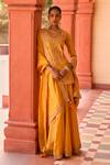 Buy_PUNIT BALANA_Yellow Silk Embroidered Marodi Round Jodha Kurta Sharara Set _at_Aza_Fashions