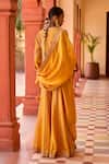 Shop_PUNIT BALANA_Yellow Silk Embroidered Marodi Round Jodha Kurta Sharara Set _at_Aza_Fashions