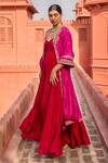 Buy_PUNIT BALANA_Pink Silk Embroidered Marodi V Neck Jacket With Anarkali Set  _at_Aza_Fashions