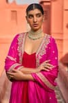 PUNIT BALANA_Pink Silk Embroidered Marodi V Neck Jacket With Anarkali Set  _Online_at_Aza_Fashions