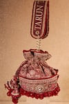 Buy_Tarun Tahiliani_Maroon Beads, Sequins, Pom-poms Floral Thread And Embroidered Potli Bag_at_Aza_Fashions