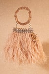 Buy_Tarun Tahiliani_Beige Feather Handcrafted Jeweled Bracelet Bag _at_Aza_Fashions