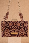 Buy_Tarun Tahiliani_Wine Iron On Studs Ikat Pattern Bag With Sling _at_Aza_Fashions