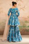 Shop_Lashkaraa_Blue Georgette Printed Floral V Neck Pattern Top Gharara Set _at_Aza_Fashions