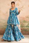 Buy_Lashkaraa_Blue Georgette Printed Floral V Neck Pattern Top Gharara Set _Online_at_Aza_Fashions