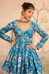 Shop_Lashkaraa_Blue Georgette Printed Floral V Neck Pattern Top Gharara Set _Online_at_Aza_Fashions