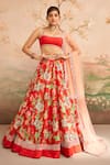 Buy_LASHKARAA_Red Silk Printed Floral Square Neck Lehenga Set _at_Aza_Fashions