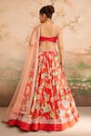 Shop_LASHKARAA_Red Silk Printed Floral Square Neck Lehenga Set _at_Aza_Fashions