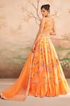 Shop_LASHKARAA_Orange Georgette Printed Floral Asymmetric Lehenga Set _at_Aza_Fashions