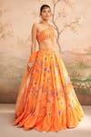 LASHKARAA_Orange Georgette Printed Floral Asymmetric Lehenga Set _Online_at_Aza_Fashions