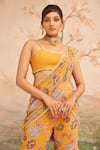 Buy_LASHKARAA_Yellow Georgette Printed Floral Scoop Neck Pre-draped Pant Saree With Blouse_Online_at_Aza_Fashions