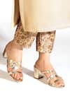 Buy_OCEEDEE_Gold Cutwork Monir Metallic Strap Block Heels _at_Aza_Fashions