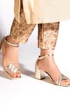 Buy_OCEEDEE_Gold Cutwork Rumi Metallic Strap Block Heels _at_Aza_Fashions