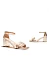 Shop_OCEEDEE_Gold Cutwork Rumi Metallic Strap Block Heels _at_Aza_Fashions