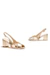 Shop_OCEEDEE_Gold Cutwork Saba Metallic Peep Toe Block Heels _at_Aza_Fashions