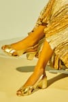 Shop_OCEEDEE_Gold Cutwork Saba Metallic Peep Toe Block Heels _Online_at_Aza_Fashions