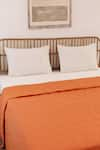 House This_Orange Cotton Satin Karanji Chevron Quilted Bedcover _Online_at_Aza_Fashions