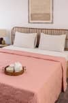 Buy_House This_Pink Cotton Satin Silsako Geometric Quilted Bedcover _at_Aza_Fashions